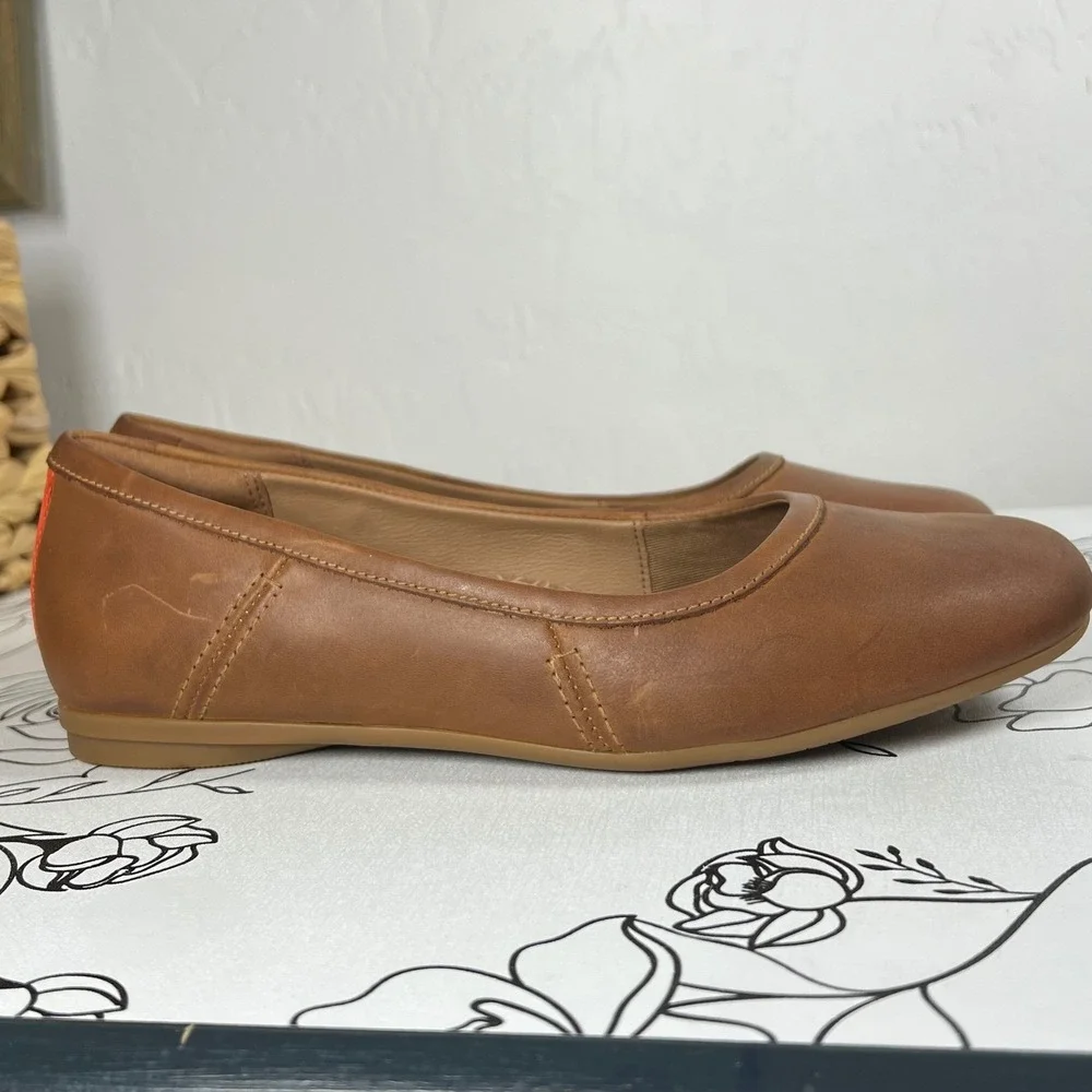 Clarks Women's Canebay Plain leather ballet flats Tan Brown Orange Stripe 8.5 M
